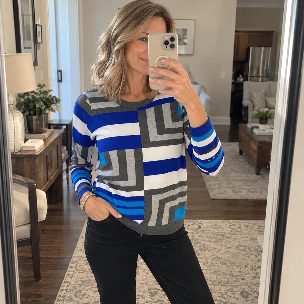 Milly Geometric Abstract Statement Sweater Women's XS Retro Mod